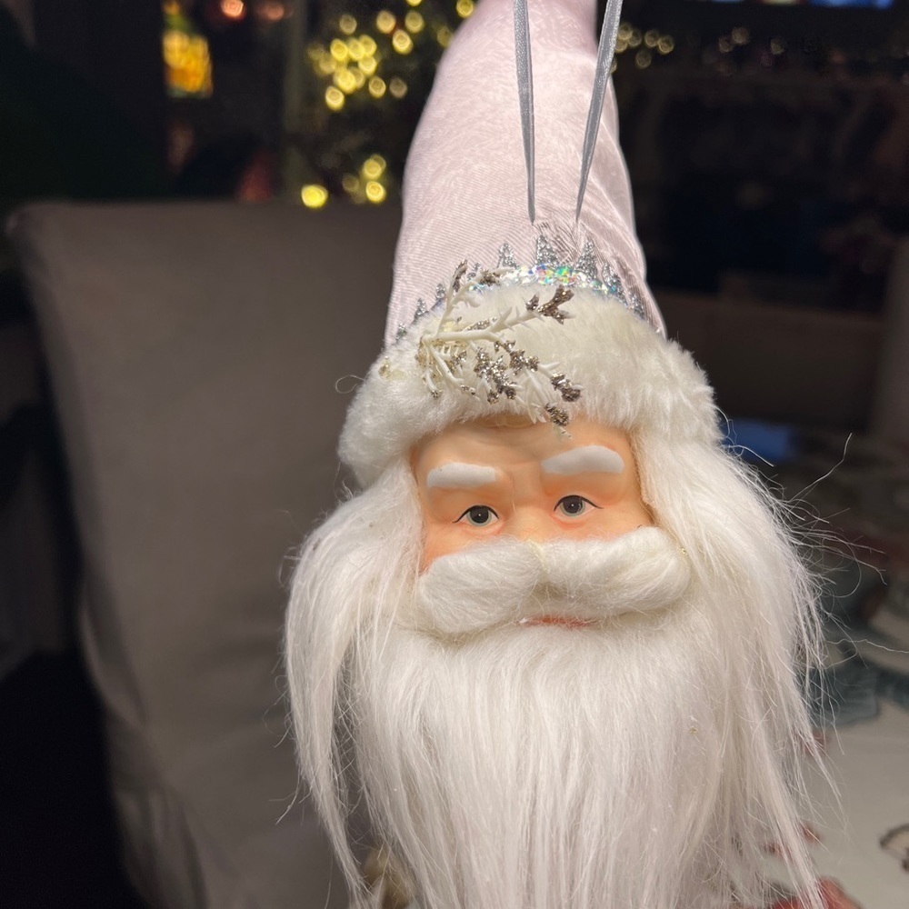 Vintage Christmas Ornament Santa Face Head Ceramic Fur Beard Hat Michael’s Table
